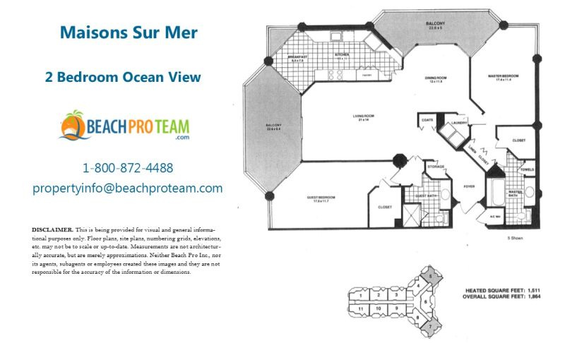 Maisons Sur Mer Floor Plan 5 and 7 - 2 Bedroom Ocean View